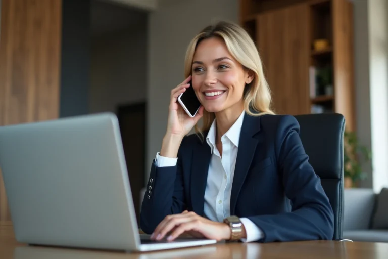 Femme d'affaires au téléphone dans un bureau élégant