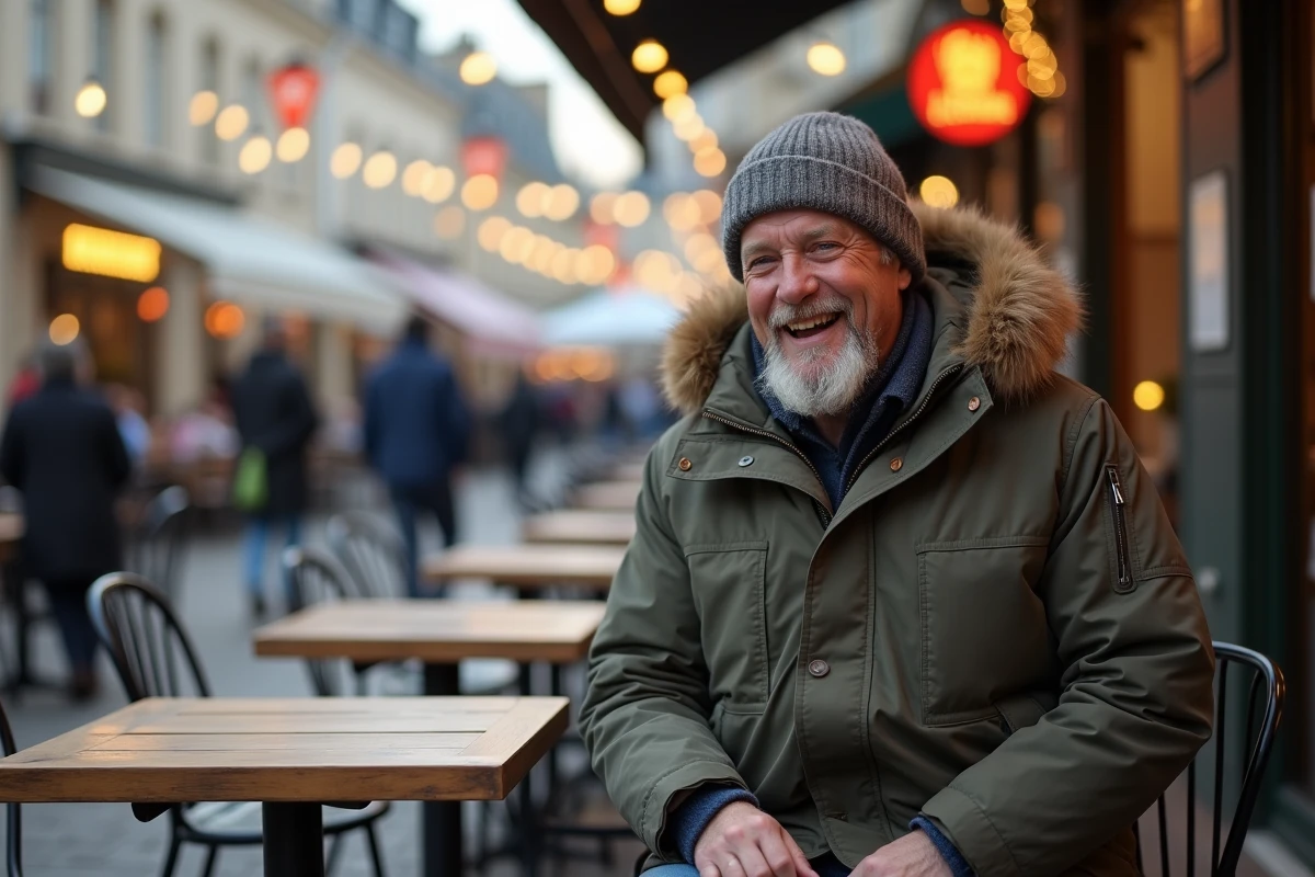 Homme riant au café en extérieur à Rennes