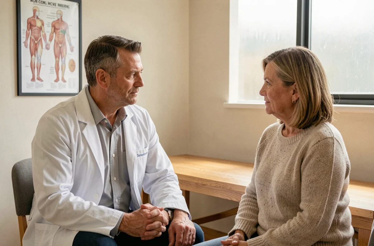 Médecin généraliste en consultation avec une patiente dans le cadre d'un accompagnement douleur personnalisé