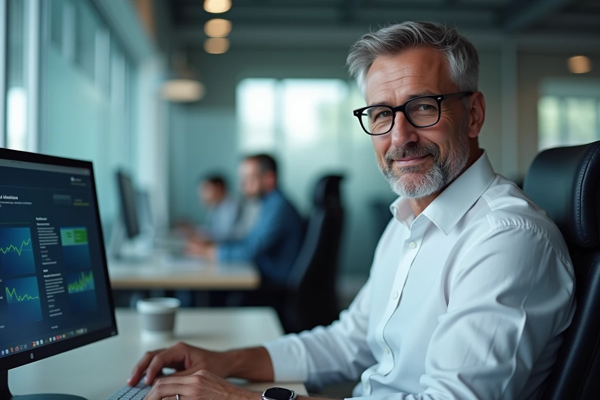 Professionnel accédant à des sites bloqués via un proxy sur un poste de travail en open space